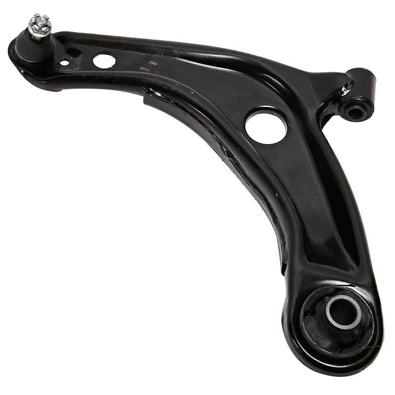 Lower control arm assembly showing rubber bushings at two mounting points
